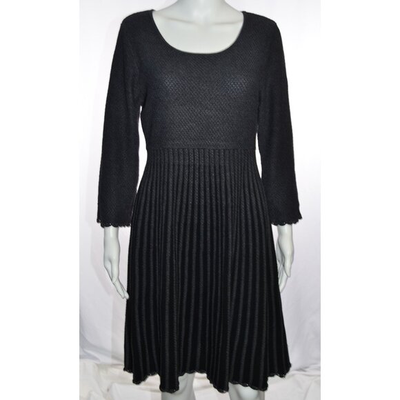 Calvin Klein Fit & Flare Knit Scoop Neck Sweater Dress Gray/Black Size L - Picture 1 of 6